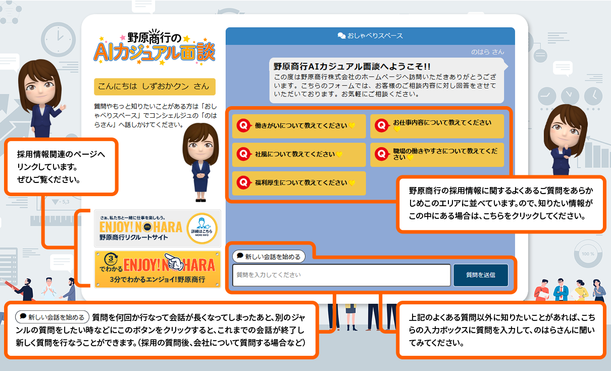 野原商行AIカジュアル面談画面の説明